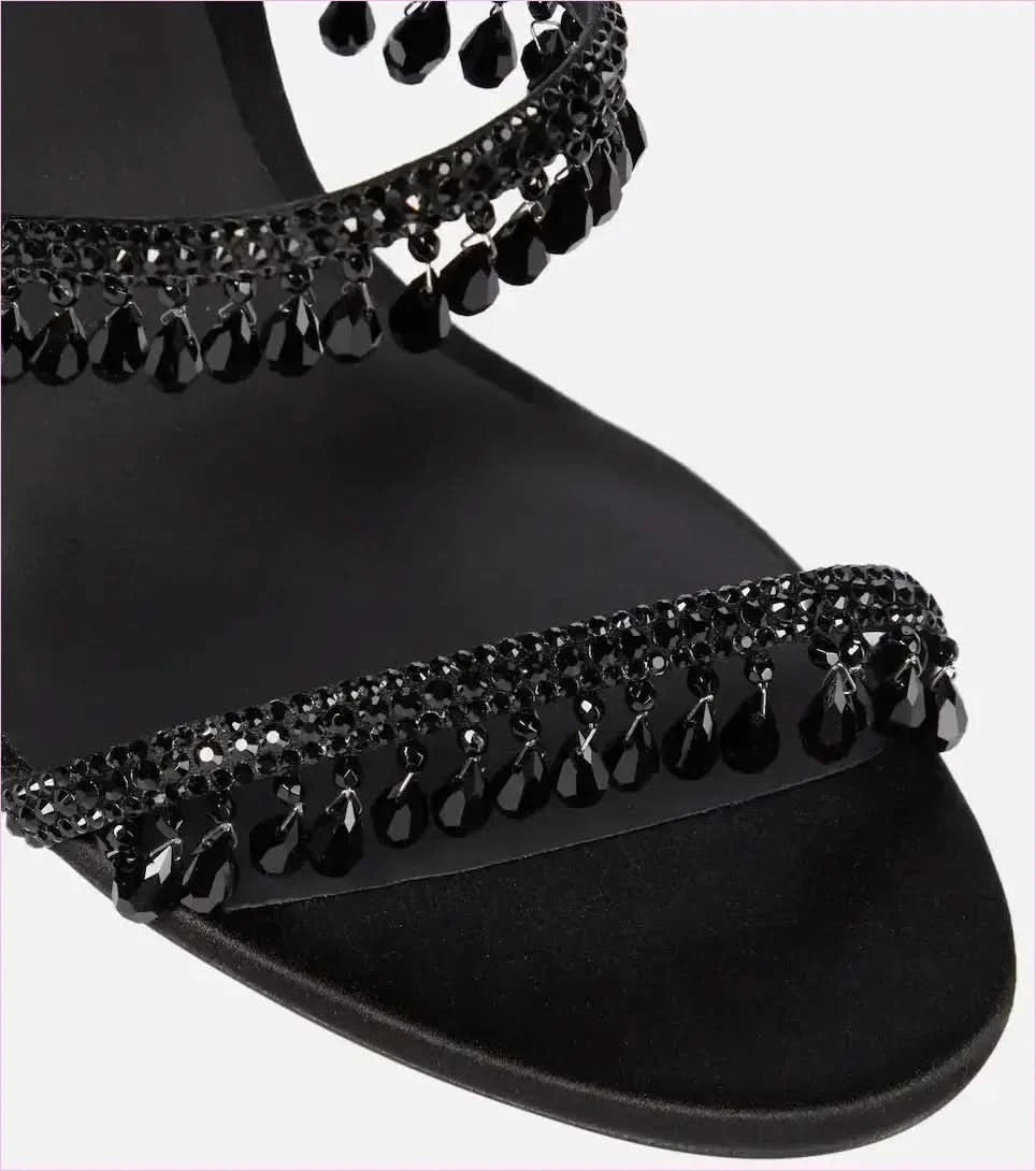 Snake Wrapped Rhinestone Tassel Open Toe High-heeled Sandals - Pleasures and Sins