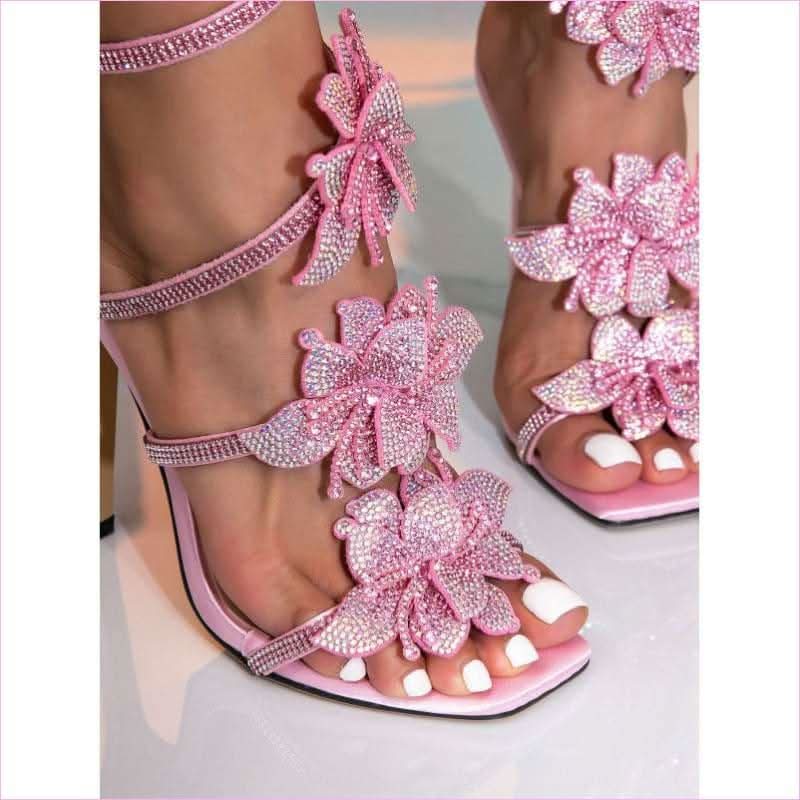 Snakelike Winding Open Toe Rhinestone Bow Stiletto Sandals - Pleasures and Sins