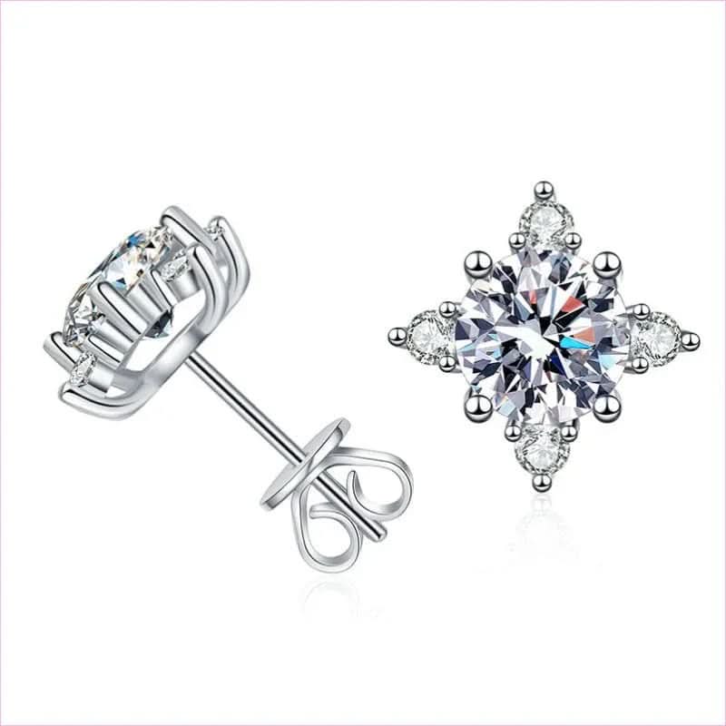 Snowflake Moissanite Diamond Sterling Silver Four-claw Stud Earrings - Pleasures and Sins