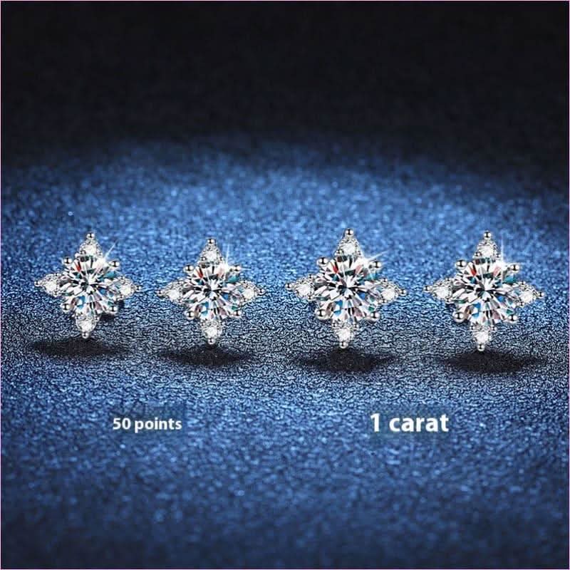 Snowflake Moissanite Diamond Sterling Silver Four-claw Stud Earrings - Pleasures and Sins