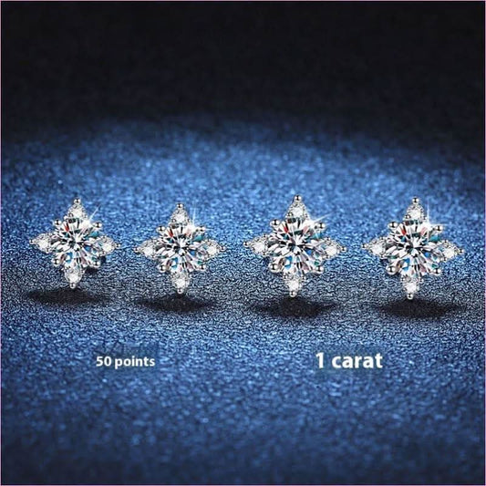 Snowflake Moissanite Diamond Sterling Silver Four-claw Stud Earrings - Pleasures and Sins