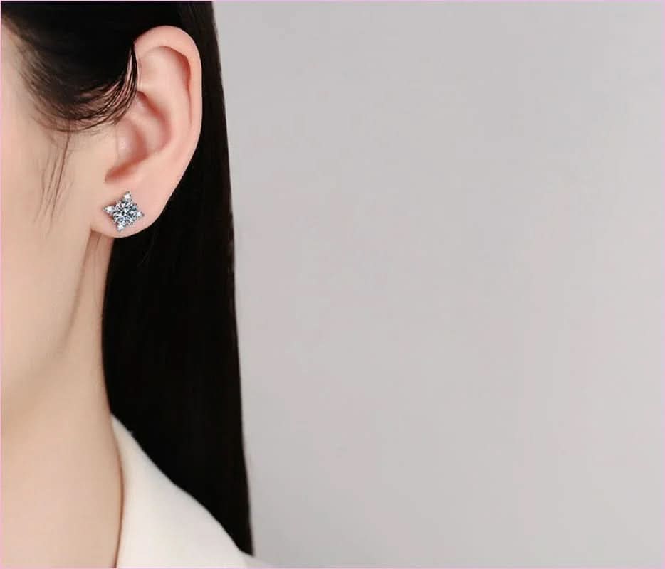 Snowflake Moissanite Diamond Sterling Silver Four-claw Stud Earrings - Pleasures and Sins