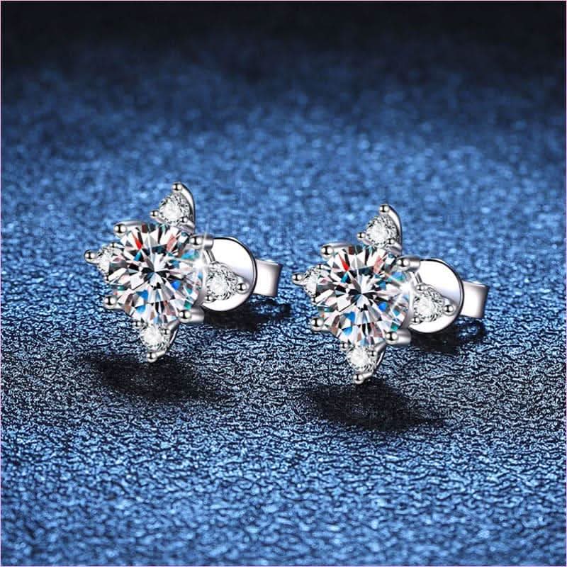 Snowflake Moissanite Diamond Sterling Silver Four-claw Stud Earrings - Pleasures and Sins