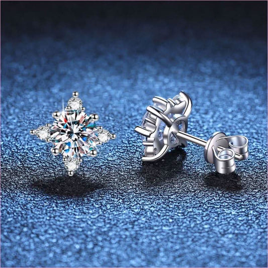 Snowflake Moissanite Diamond Sterling Silver Four-claw Stud Earrings - Pleasures and Sins