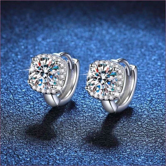 Solid Silver 1 Carat Moissanite Classic Hoop Earrings - Pleasures and Sins