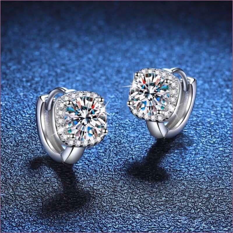 Solid Silver 1 Carat Moissanite Classic Hoop Earrings - Pleasures and Sins
