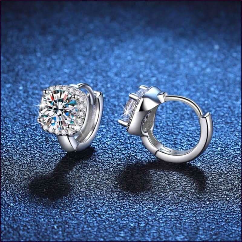 Solid Silver 1 Carat Moissanite Classic Hoop Earrings - Pleasures and Sins