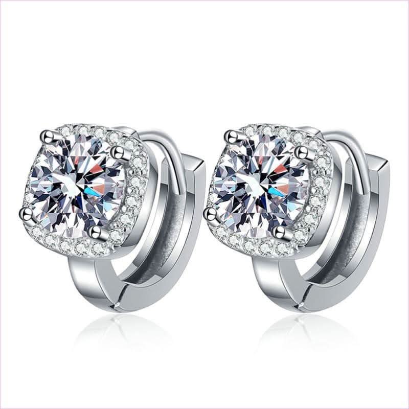 Solid Silver 1 Carat Moissanite Classic Hoop Earrings - Pleasures and Sins