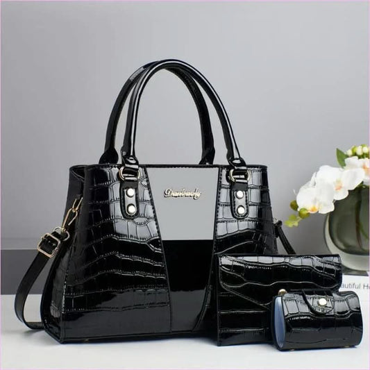 Sophisticated Three Piece Shoulder Bag Set with Crocodile Pattern - Pleasures and Sins