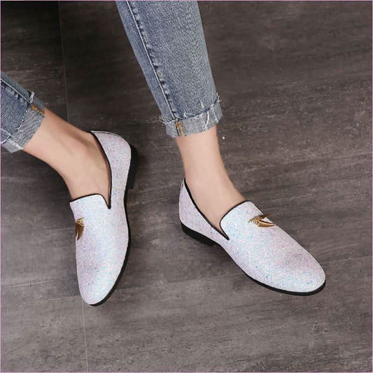 Sparkly Blue Casual Glittered Rhinestone Loafers with Tassels - Pleasures and Sins