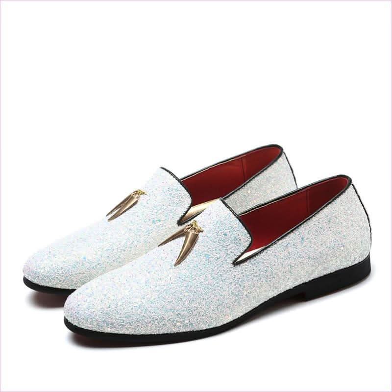 Sparkly Blue Casual Glittered Rhinestone Loafers with Tassels - Pleasures and Sins