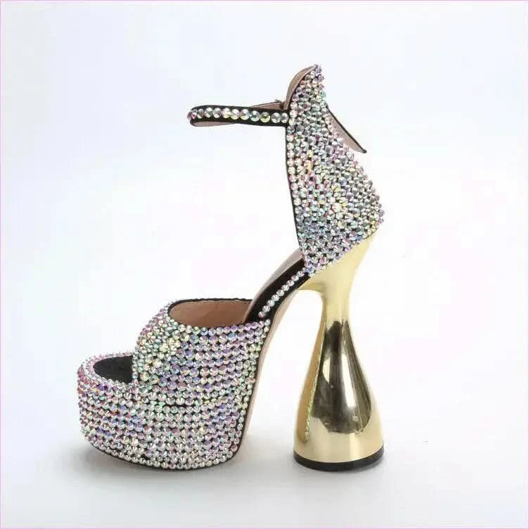 Sparkly High Heel Open Toe Platform Rhinestone Sandals - Pleasures and Sins
