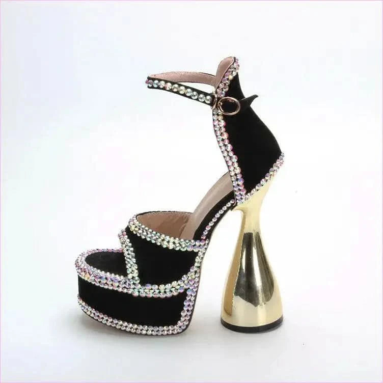 Sparkly High Heel Open Toe Platform Rhinestone Sandals - Pleasures and Sins