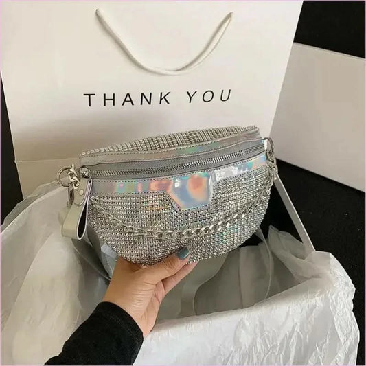 Sparkly Rhinestone Luxury Bum Bag Fanny Pack in Silver - Pleasures and Sins