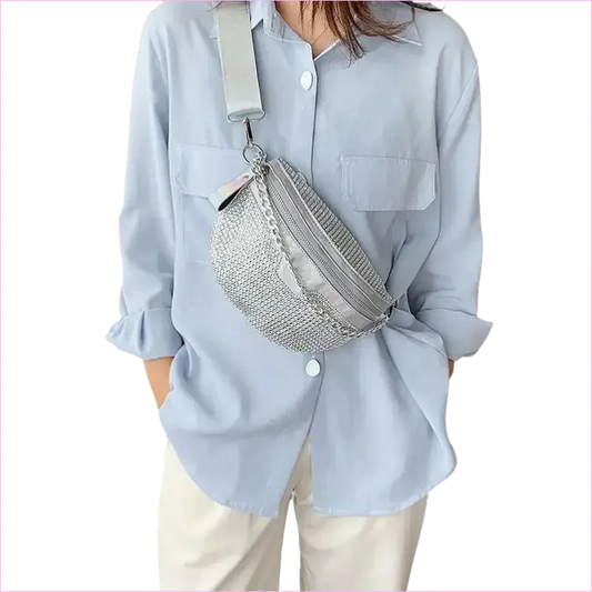 Sparkly Rhinestone Luxury Bum Bag Fanny Pack in Silver - Pleasures and Sins