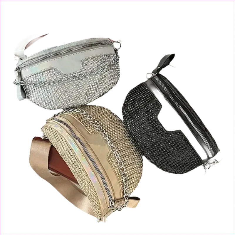 Sparkly Rhinestone Luxury Bum Bag Fanny Pack in Silver - Pleasures and Sins