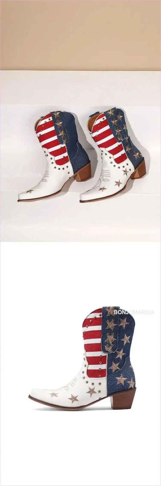 Stars and Stripes Western Ankle Boots for Women with Pointed Toe - Pleasures and Sins