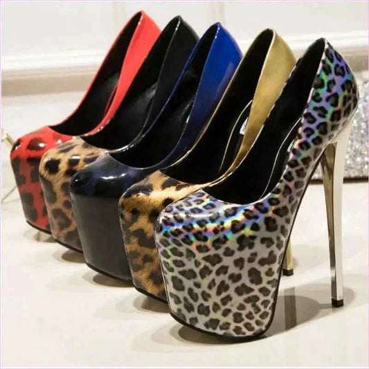 Stiletto Heel Leopard Print Drag Heels in Various Colors - Pleasures and Sins