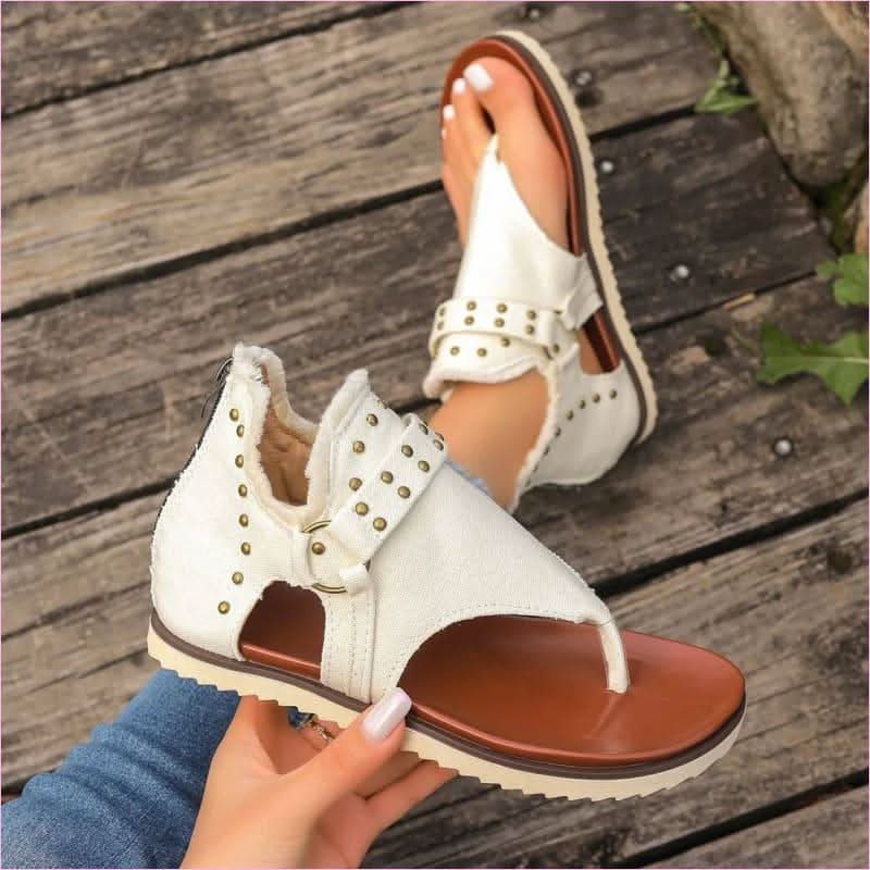 Studded Raw Hem Denim Flat Open Toe Summer Sandals - Pleasures and Sins