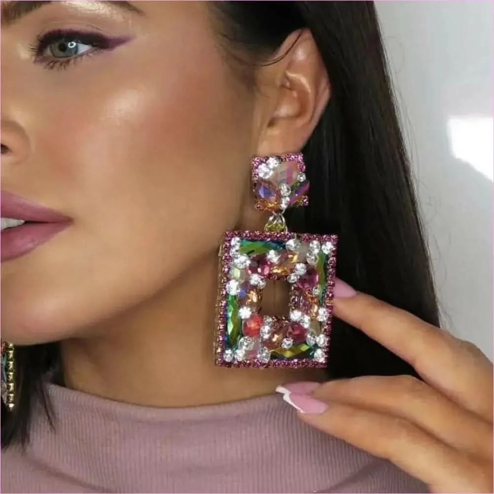 Stunning Multi-layer Square Diamond Rhinestone Earrings - Pleasures and Sins