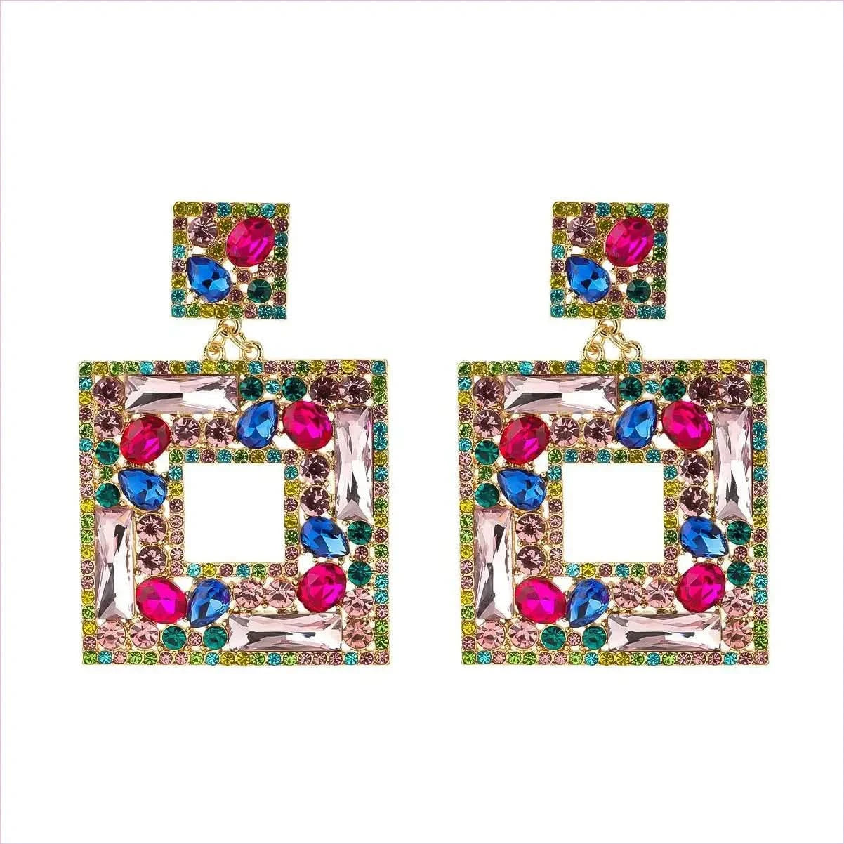 Stunning Multi-layer Square Diamond Rhinestone Earrings - Pleasures and Sins