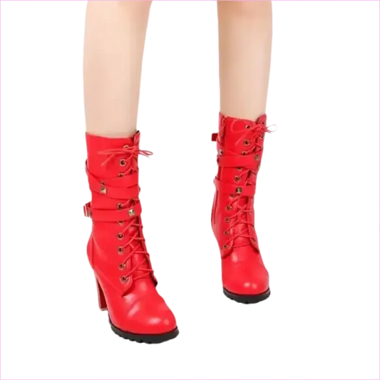 Stunning Rivet Motorcycle High Heel Ankle Boots in Black Leather - Pleasures and Sins