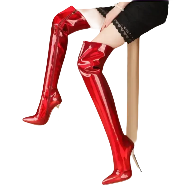 Stunning Unisex Shiny Pearlescent Pointed Toe Ladies Thigh Boots - Pleasures and Sins