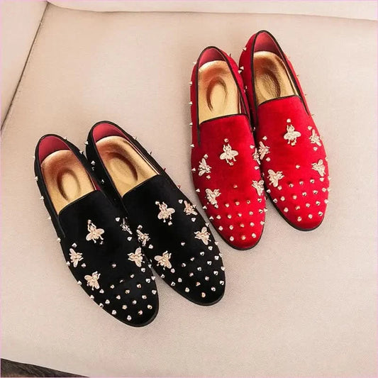 Stylish Bee Encrusted Velour Casual Studded Loafers for Men - Pleasures and Sins
