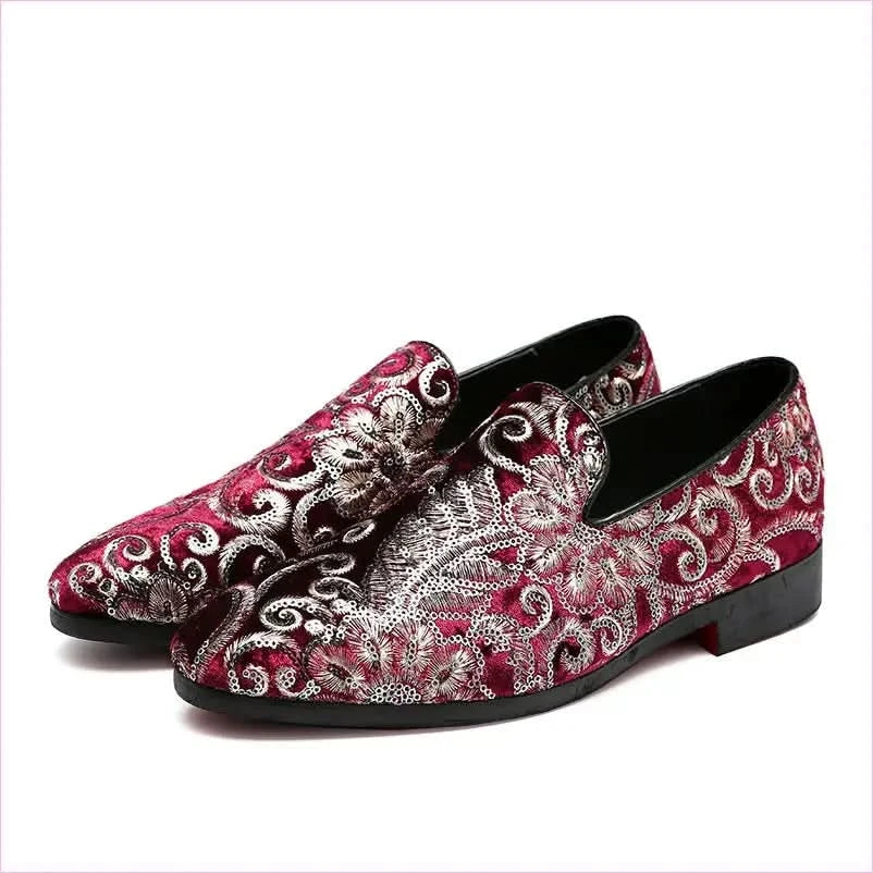 Stylish Embroidered Fleur-de-lys Men’s Slip on Loafer Shoes - Pleasures and Sins