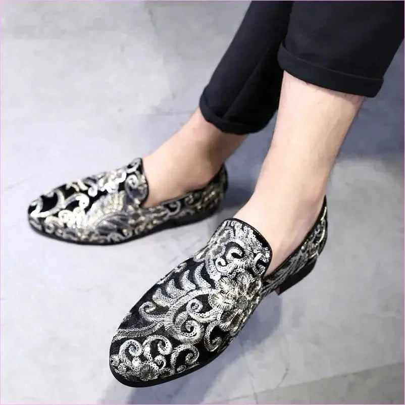 Stylish Embroidered Fleur-de-lys Men’s Slip on Loafer Shoes - Pleasures and Sins