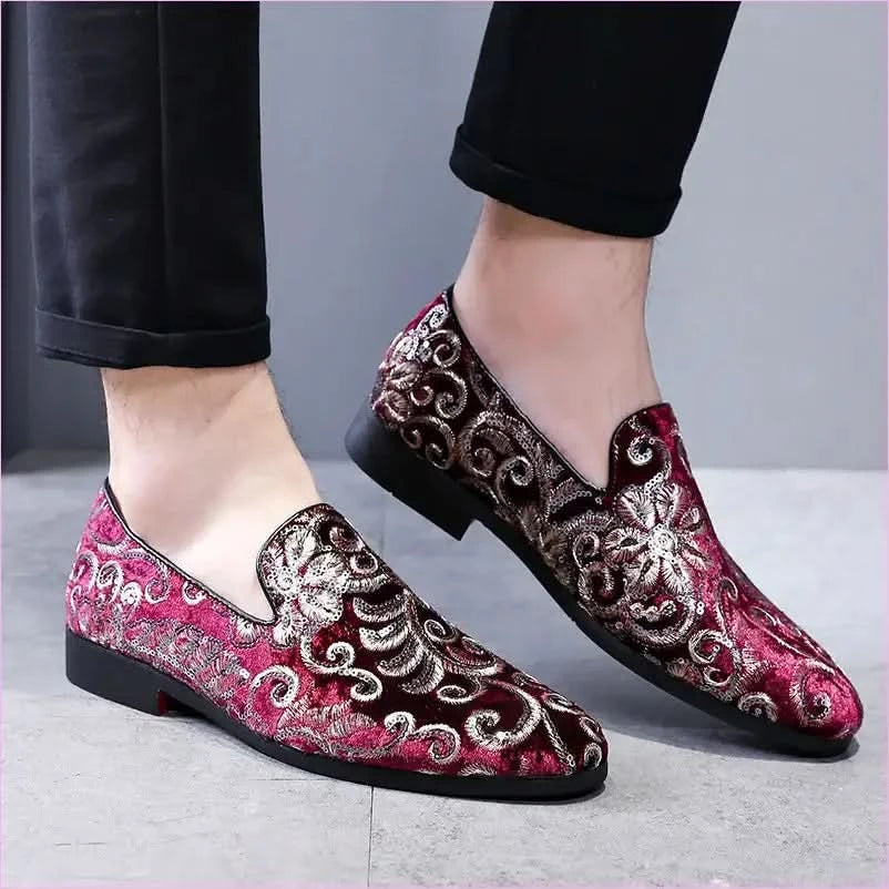 Stylish Embroidered Fleur-de-lys Men’s Slip on Loafer Shoes - Pleasures and Sins