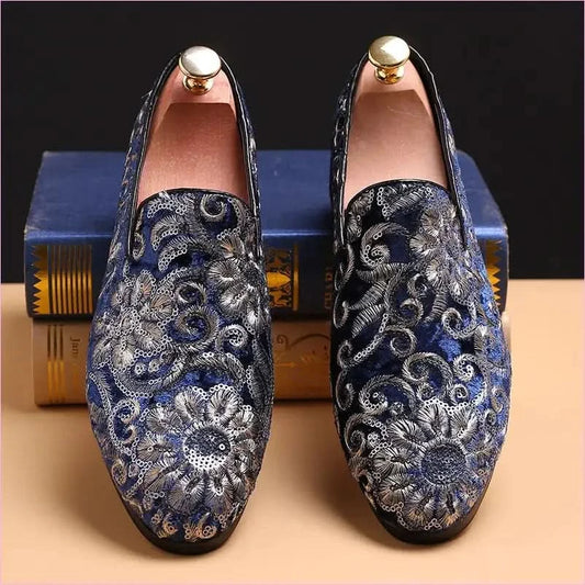 Stylish Embroidered Fleur-de-lys Men’s Slip on Loafer Shoes - Pleasures and Sins