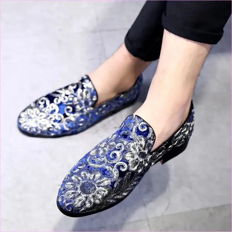 Stylish Embroidered Fleur-de-lys Men’s Slip on Loafer Shoes - Pleasures and Sins