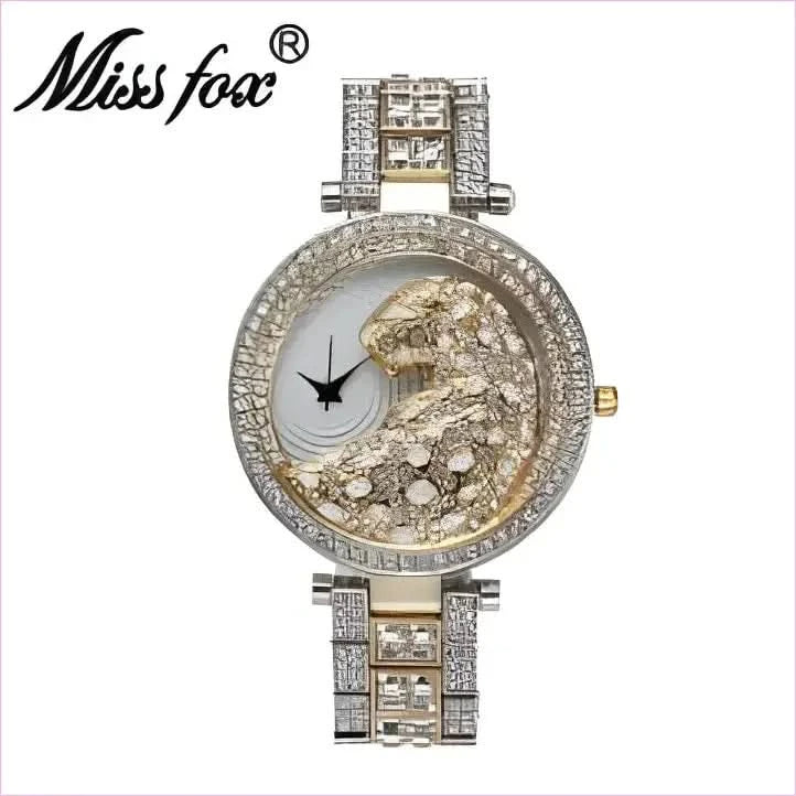 Stylish Gold Quartz Watch with Crystal Bling and Leopard Print Design - Pleasures and Sins