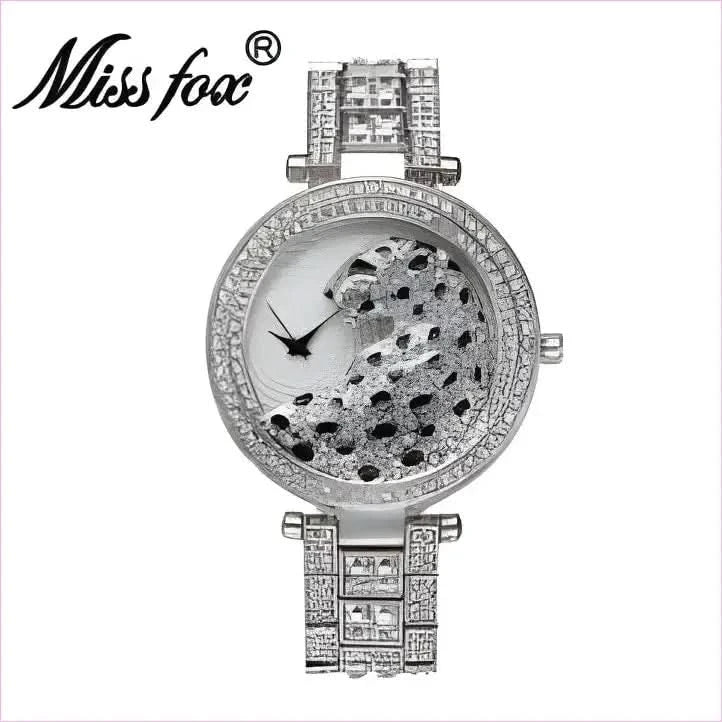 Stylish Gold Quartz Watch with Crystal Bling and Leopard Print Design - Pleasures and Sins
