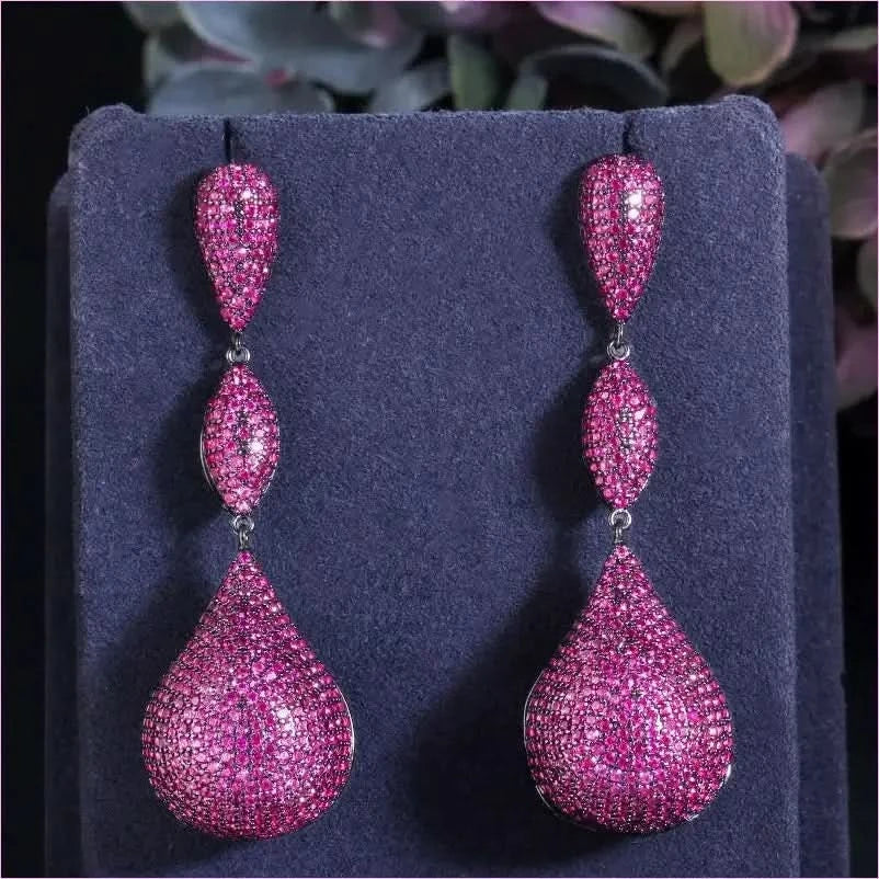 Stylish Long Elegant Earrings with Micropaved Zirconia Three-color Design - Pleasures and Sins