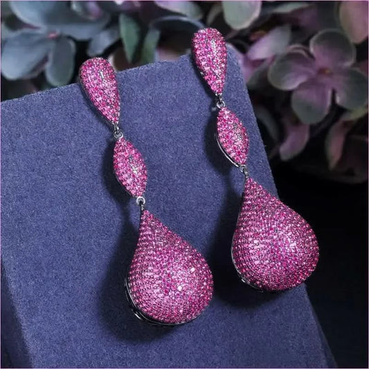 Stylish Long Elegant Earrings with Micropaved Zirconia Three-color Design - Pleasures and Sins