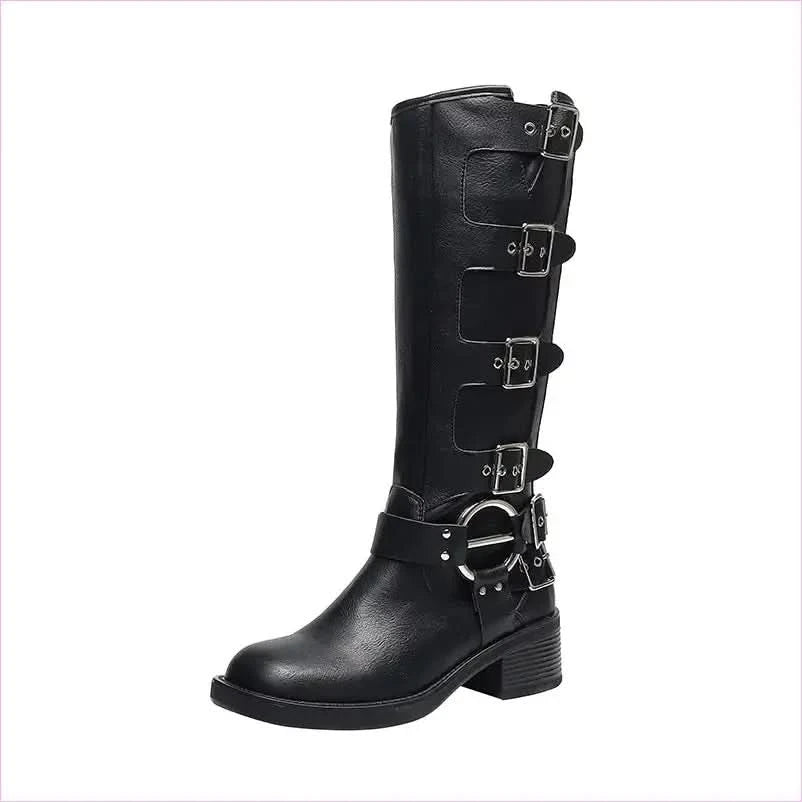 Stylish Multi Buckle Chunky Knee-high Boots for Autumn Wear - Pleasures and Sins