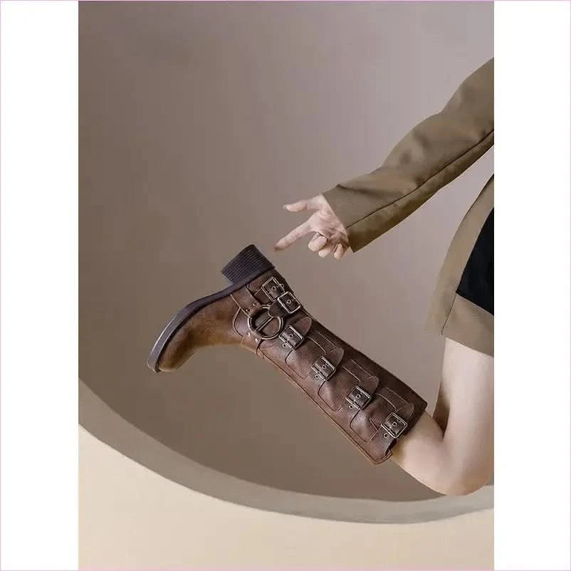 Stylish Multi Buckle Chunky Knee-high Boots for Autumn Wear - Pleasures and Sins