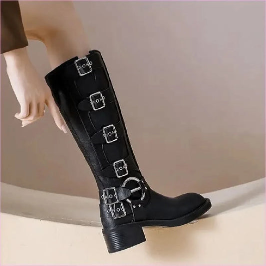 Stylish Multi Buckle Chunky Knee-high Boots for Autumn Wear - Pleasures and Sins