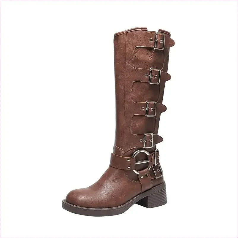 Stylish Multi Buckle Chunky Knee-high Boots for Autumn Wear - Pleasures and Sins