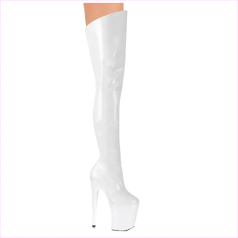 Stylish Patent Leather Ladies Boots with Transparent Heels in Black and White - Pleasures and Sins