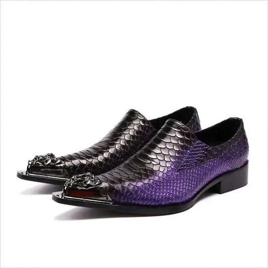Stylish Purple Leather Crocodile Design Shoes with Metal Toe Caps - Pleasures and Sins