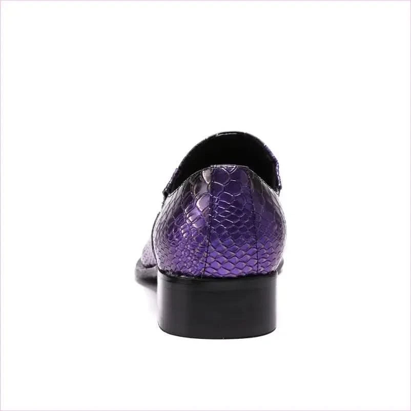 Stylish Purple Leather Crocodile Design Shoes with Metal Toe Caps - Pleasures and Sins