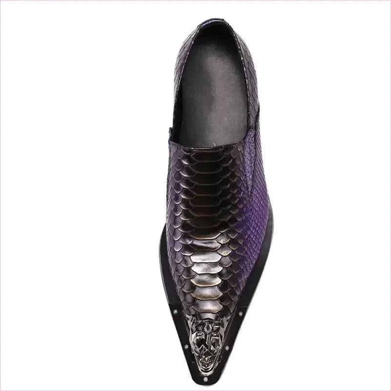 Stylish Purple Leather Crocodile Design Shoes with Metal Toe Caps - Pleasures and Sins