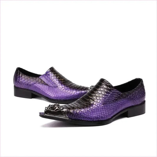 Stylish Purple Leather Crocodile Design Shoes with Metal Toe Caps - Pleasures and Sins