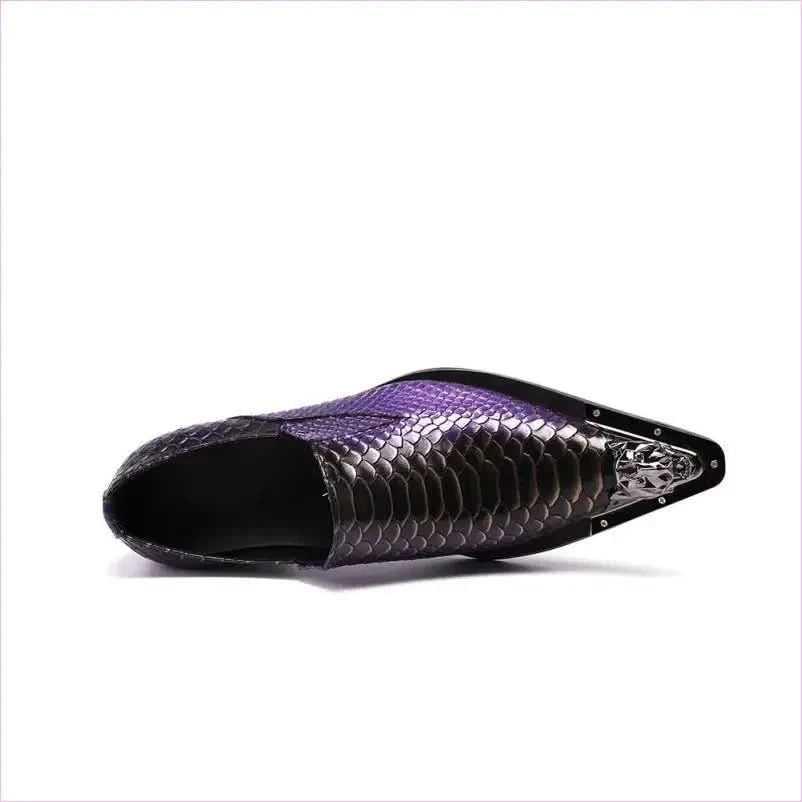 Stylish Purple Leather Crocodile Design Shoes with Metal Toe Caps - Pleasures and Sins