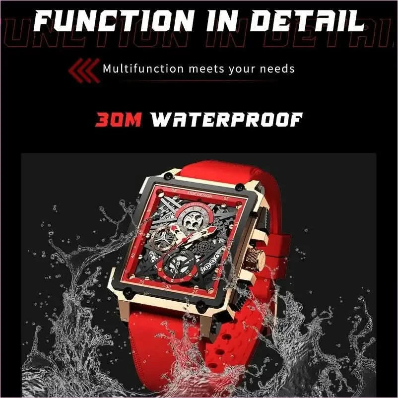 Stylish Square Multifunction Chronograph 30m Waterproof Watch - Pleasures and Sins