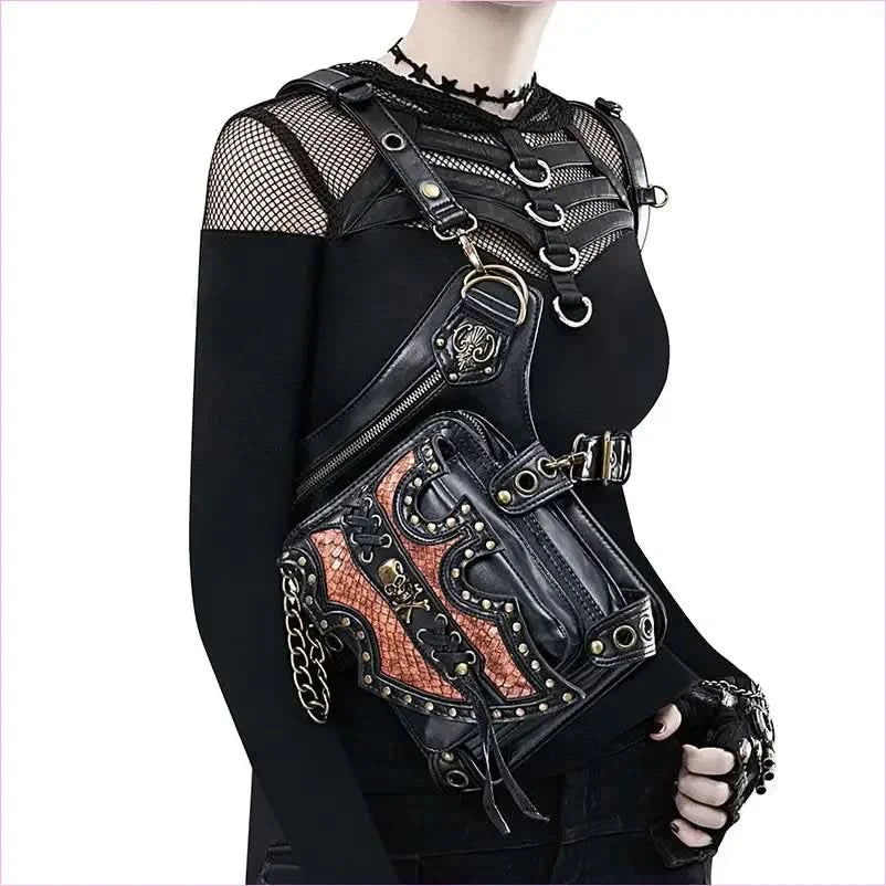 Stylish Steampunk Motorcycle Bag with Leather and Metallic Accents - Pleasures and Sins
