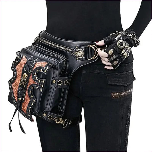 Stylish Steampunk Motorcycle Bag with Leather and Metallic Accents - Pleasures and Sins
